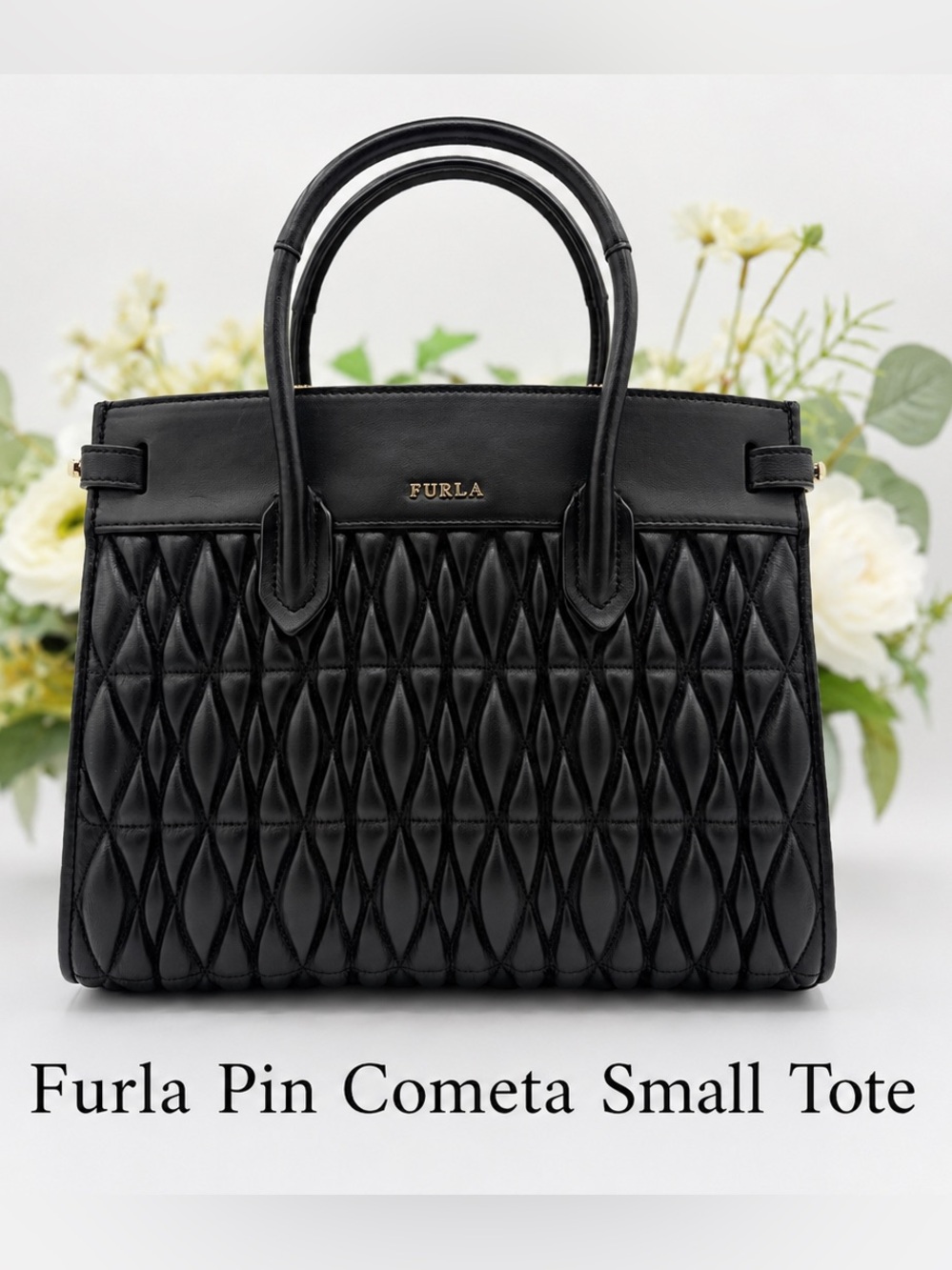 Furla Pin Cometa S Quilted Leather Tote Bag - Black Matelassé NWOT✨✨